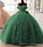 Off Shoulder Ball Gown Quinceanera Dress 3D Floral Applique Gowns