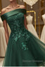 Off Shoulder Green Lace Floral Prom Dress, Short Green Lace Homecoming Dress, Green Formal Evening Dress
