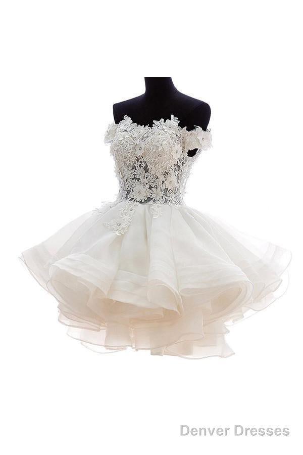 Off-Shoulder Knee Length Organza Lace Homecoming Dress With Beads Secondary image