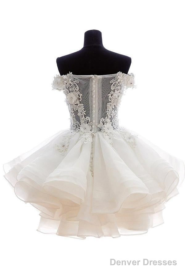 Off-Shoulder Knee Length Organza Lace Homecoming Dress With Beads