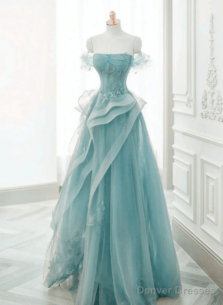 Off Shoulder Lace-up Formal Dress,Blue Birthday Dress Pretty Prom Dress Main image