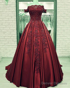 Off Shoulder Long Satin Evening Dresses Lace Embroidery