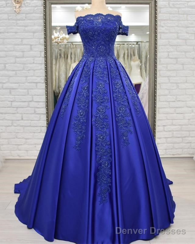 Off Shoulder Long Satin Evening Dresses Lace Embroidery Main image