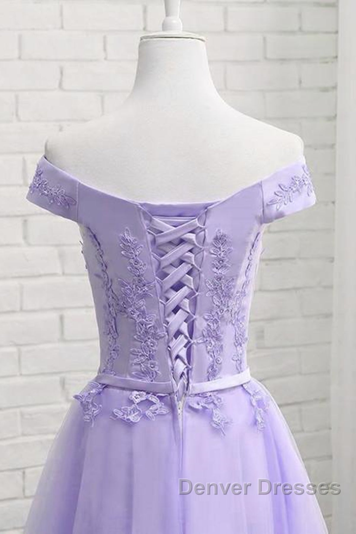 Off Shoulder Purple Lace Short Prom Dress, Lilac Lace Homecoming Dress, Short Purple Formal Evening Dress Secondary image
