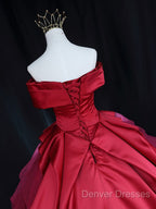 Off Shoulder Tulle Satin Blue Long Prom Gown, Blue Long Evening Dress