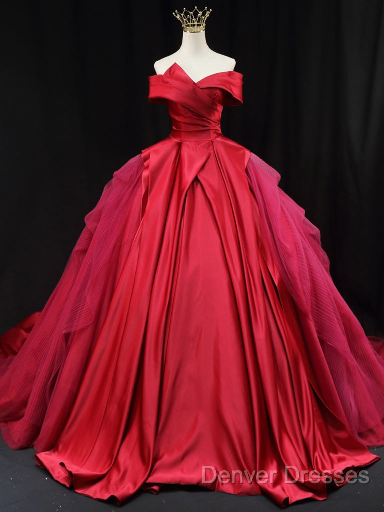 Off Shoulder Tulle Satin Blue Long Prom Gown, Blue Long Evening Dress