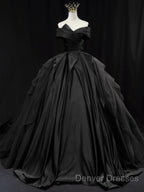 Off Shoulder Tulle Satin Blue Long Prom Gown, Blue Long Evening Dress