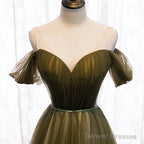 Off Shoulder Tulle Sweetheart Floor Length Long Party Dress, A-Line Wedding Party Dresses