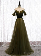 Off Shoulder Tulle Sweetheart Floor Length Long Party Dress, A-Line Wedding Party Dresses