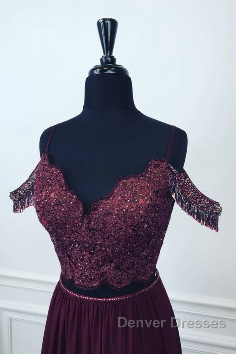 Off Shoulder Two Pieces Purple Lace Long Prom Dress, 2 Pieces Purple Formal Dress, Purple Lace Evening Dress Secondary image
