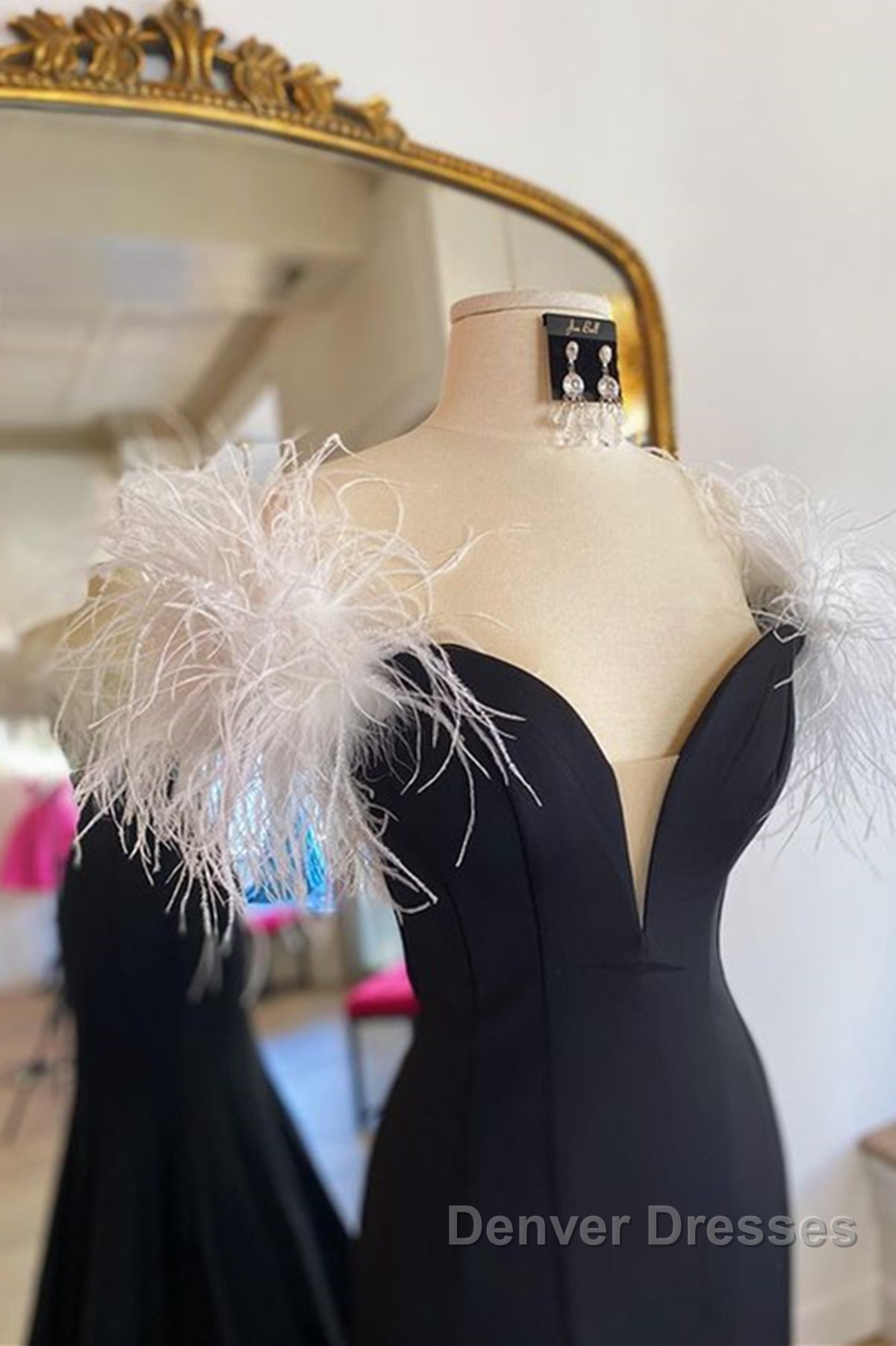 Off Shoulder V Neck Mermaid Black Long Prom Dress, Mermaid Black Formal Dress, Black Evening Dress