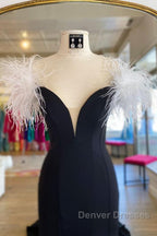 Off Shoulder V Neck Mermaid Black Long Prom Dress, Mermaid Black Formal Dress, Black Evening Dress