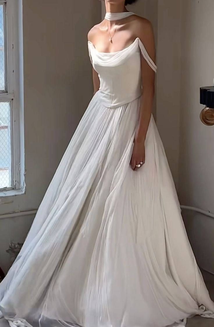 Off Shoulder White Beautiful Wedding Dress Long Formal Dress