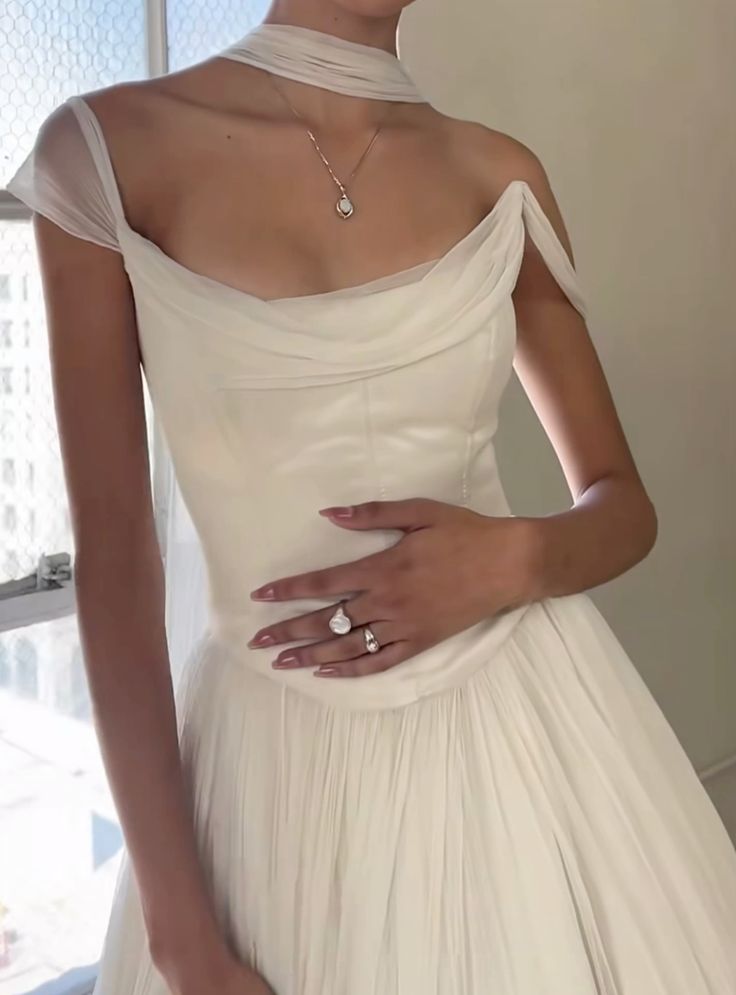 Off Shoulder White Beautiful Wedding Dress Long Formal Dress