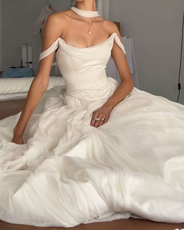 Off Shoulder White Beautiful Wedding Dress Long Formal Dress Main image
