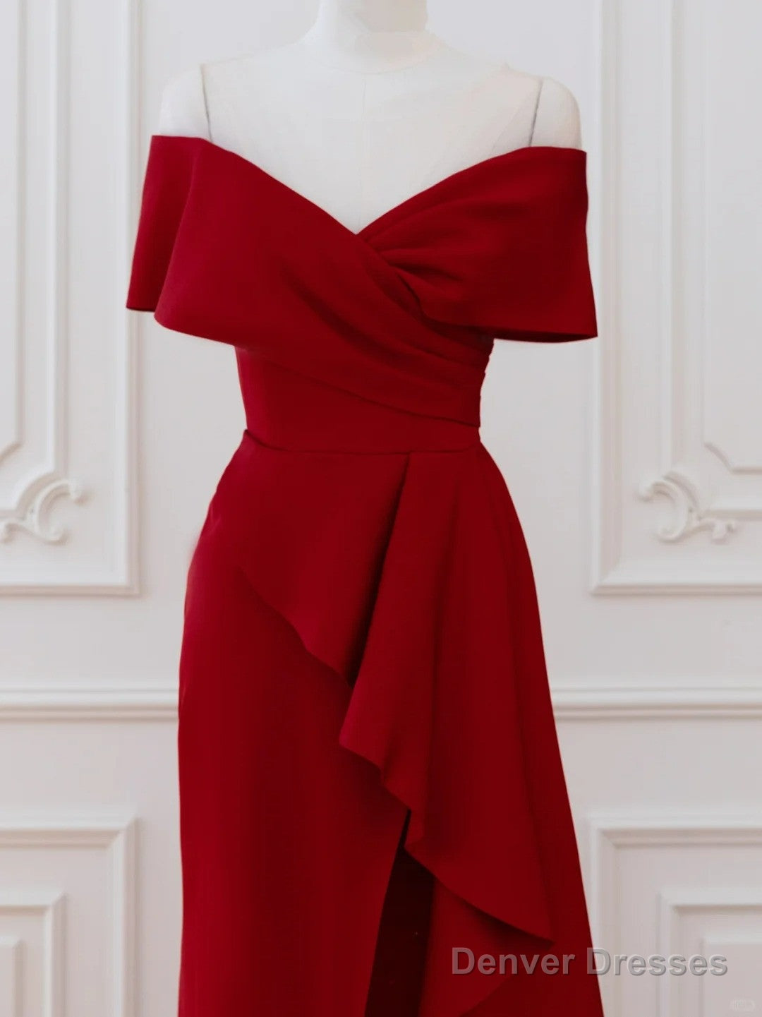 Off Shoulder Wine Red Long Party Dress, A-Line Wine Red Evening Dress Prom Dress Secondary image