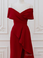 Off Shoulder Wine Red Long Party Dress, A-Line Wine Red Evening Dress Prom Dress