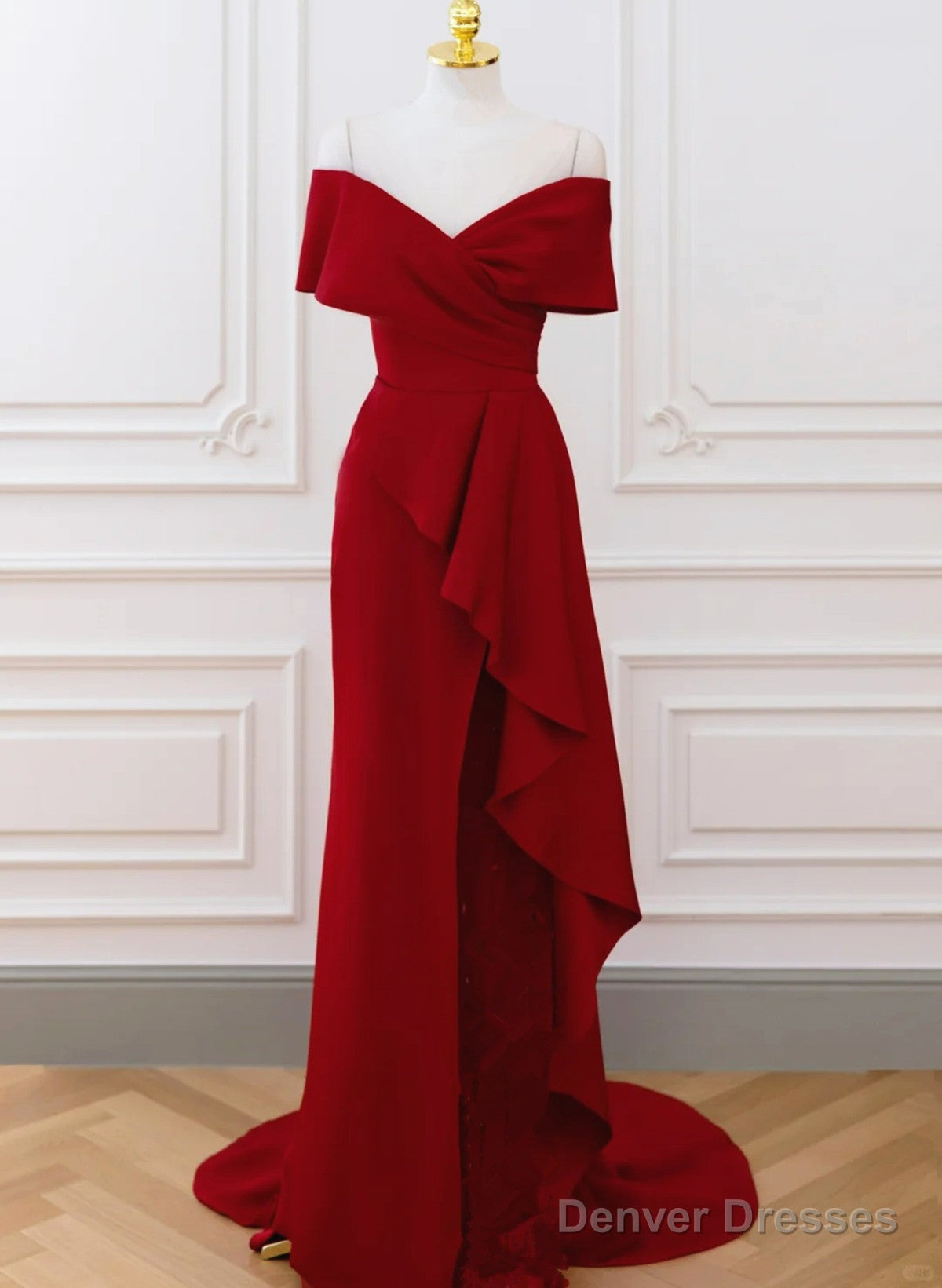 Off Shoulder Wine Red Long Party Dress, A-Line Wine Red Evening Dress Prom Dress Main image