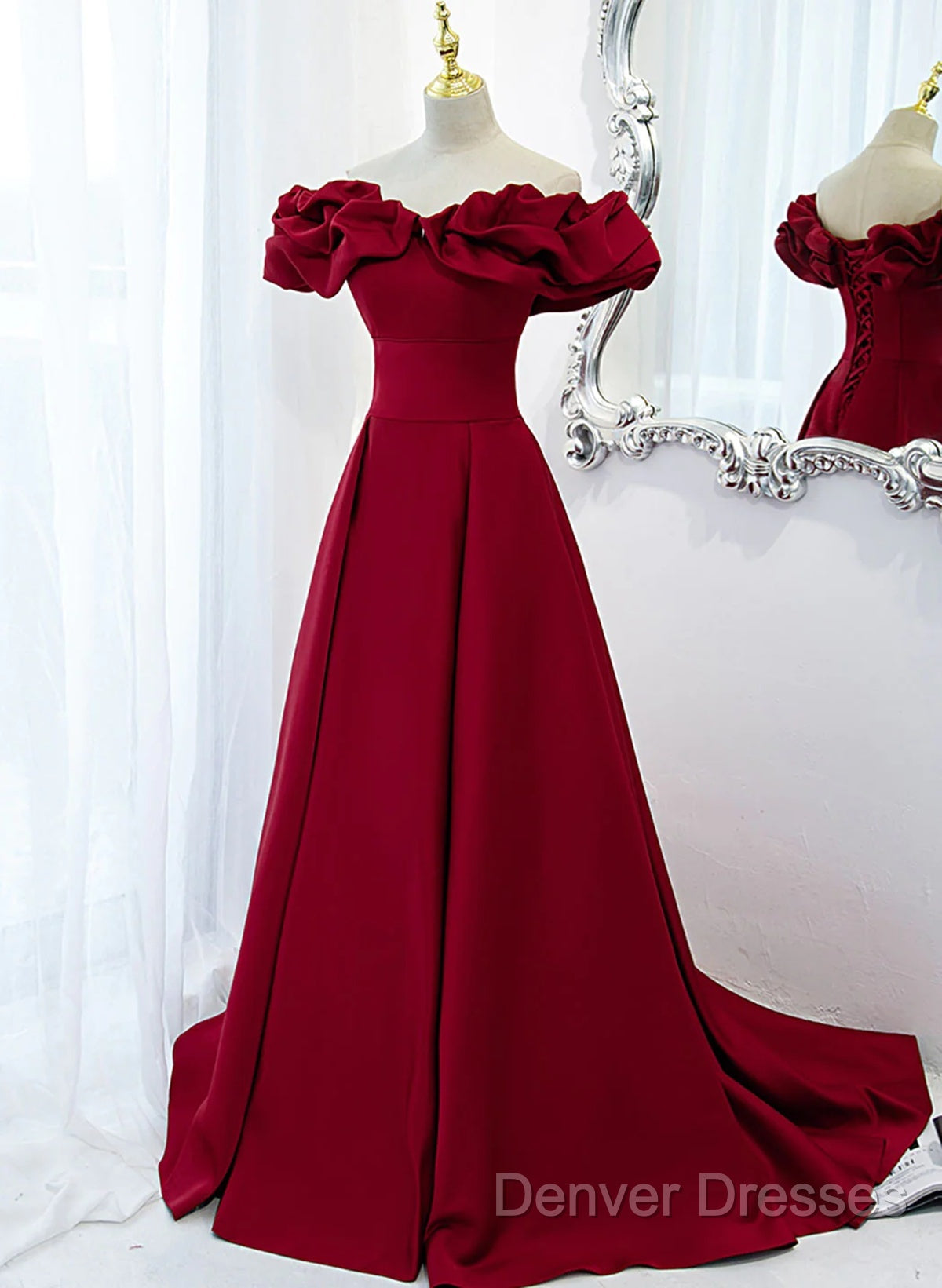 Off Shoulder Wine Red Sweetheart Long Party Dress, Wine Red Prom Dress Evening Dress Secondary image
