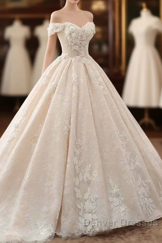 Off The Shouder Ball Gown Champagne Floral Wedding Dress Main image