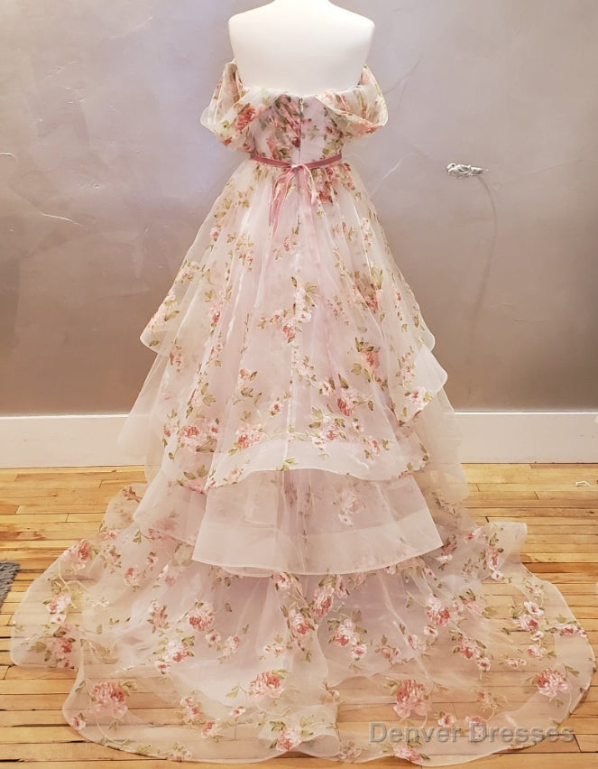 Off the Shoulder A-line Floral Wedding Dress with Ruffle Skirt Secondary image