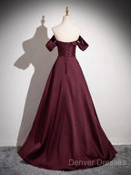 Off The Shoulder A-Line Satin Ruched Floor Length Prom Dress