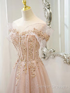Off The Shoulder A Line Tulle Long Prom Dress Formal Evening Dress