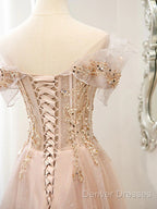 Off The Shoulder A Line Tulle Long Prom Dress Formal Evening Dress