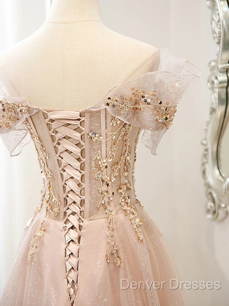 Off The Shoulder A Line Tulle Long Prom Dress Formal Evening Dress