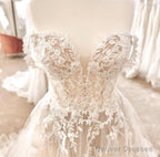 Off The Shoulder A-Line Wedding Dresses,Custom Made Bridal Dress