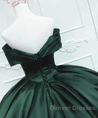 Off The Shoulder Ball Gown Dark Green Satin Quinceanera Dress Princess Dress Prom Dress