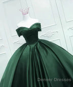Off The Shoulder Ball Gown Dark Green Satin Quinceanera Dress Princess Dress Prom Dress