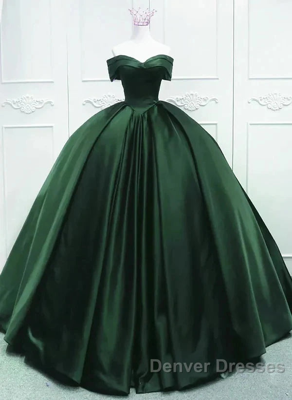 Off The Shoulder Ball Gown Dark Green Satin Quinceanera Dress Princess Dress Prom Dress