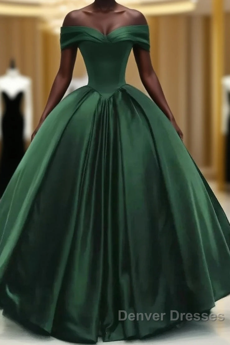 Off The Shoulder Ball Gown Dark Green Satin Quinceanera Dress Princess Dress Prom Dress