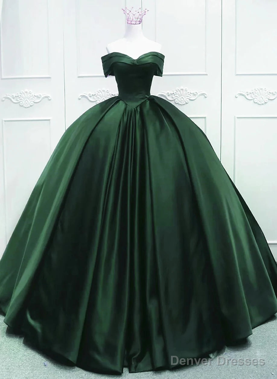 Off the Shoulder Ball Gown Dark Green Satin Quinceanera Dresses Main image