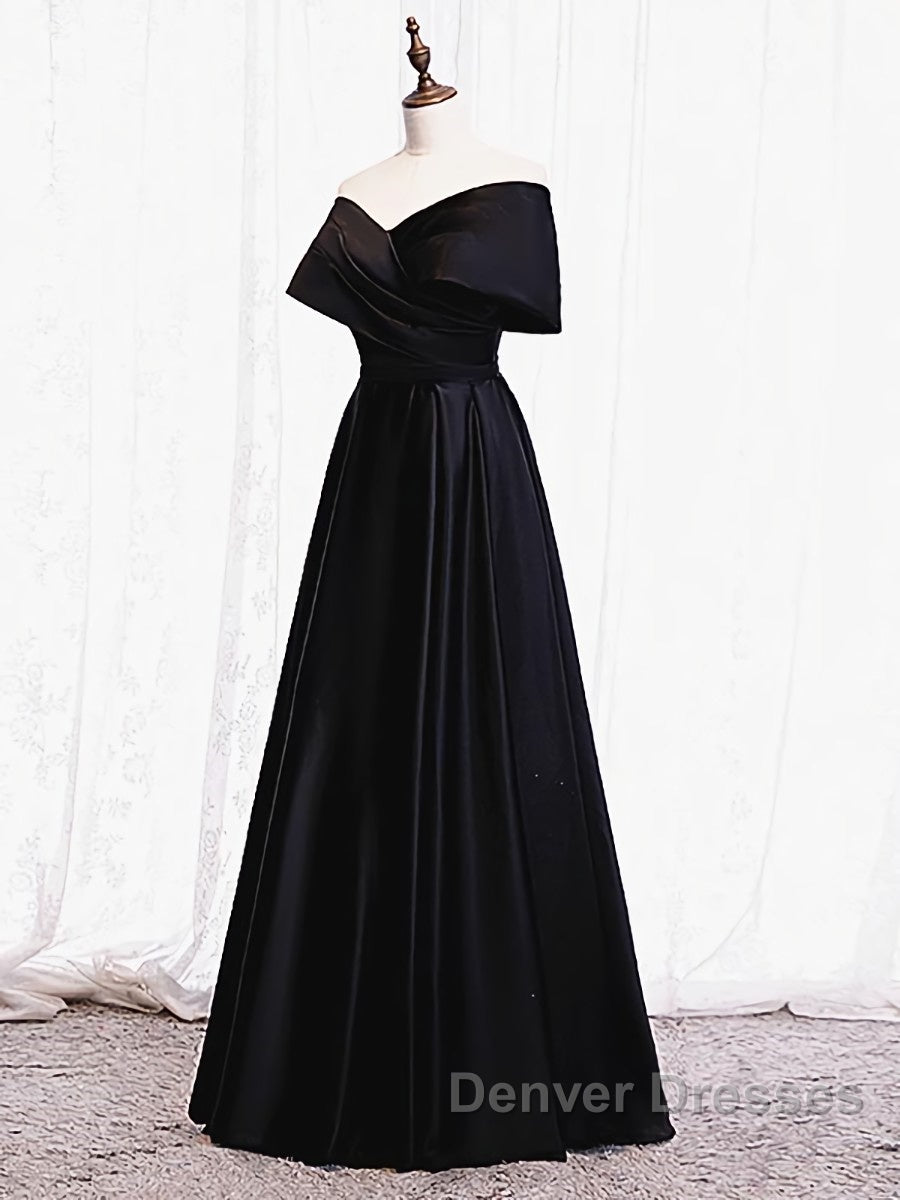Off the Shoulder Black Long Prom Dress with Corset Back, Black Off the Shoulder Formal Evening Dress Secondary image