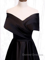Off the Shoulder Black Long Prom Dress with Corset Back, Black Off the Shoulder Formal Evening Dress