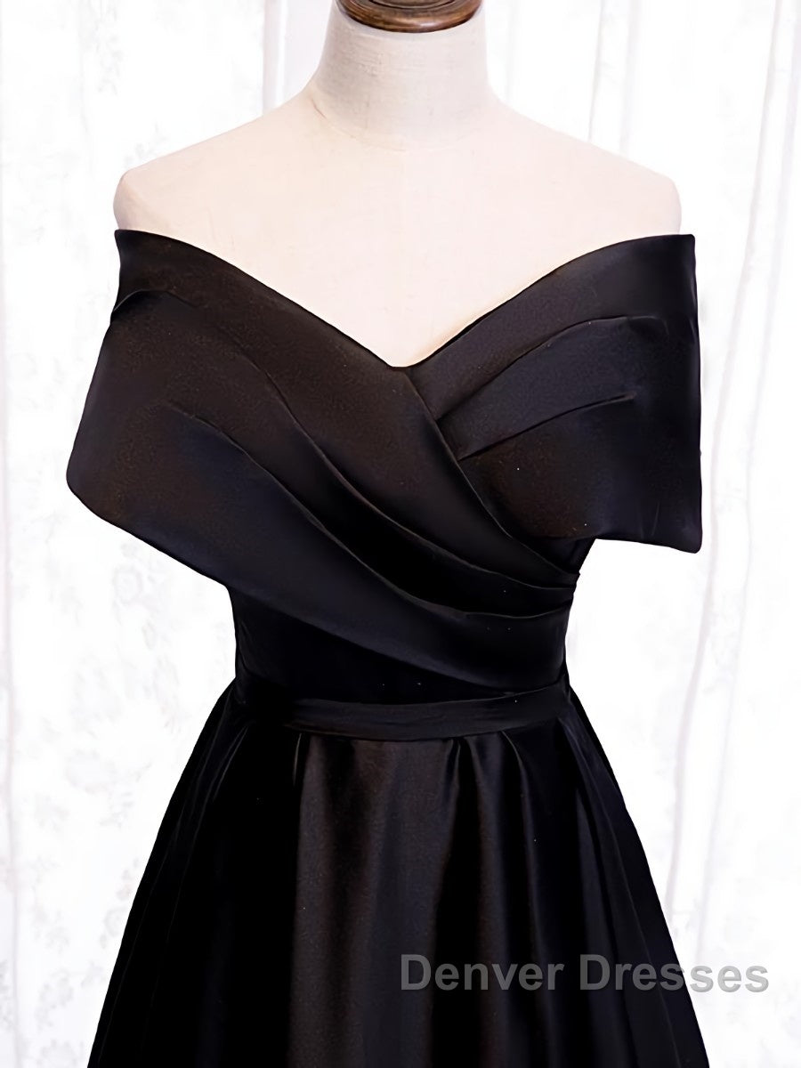 Off the Shoulder Black Long Prom Dress with Corset Back, Black Off the Shoulder Formal Evening Dress