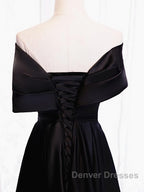 Off the Shoulder Black Long Prom Dress with Corset Back, Black Off the Shoulder Formal Evening Dress