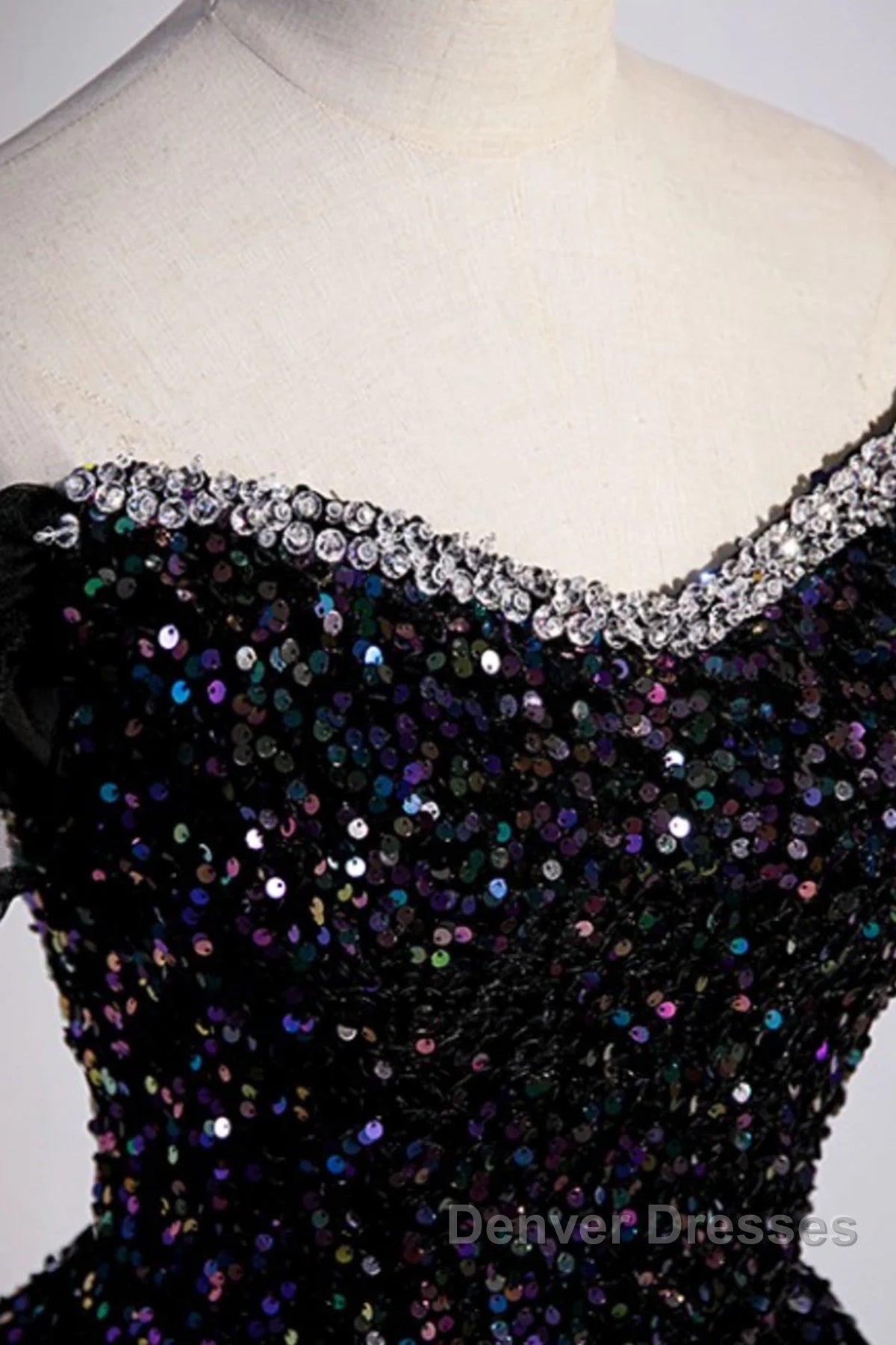 Off the Shoulder Black Sequin Prom Dress, Black Long Formal Evening Dress Secondary image