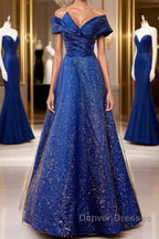 Off the Shoulder Blue Long Prom Dress, Off Shoulder Long Formal Evening Dress