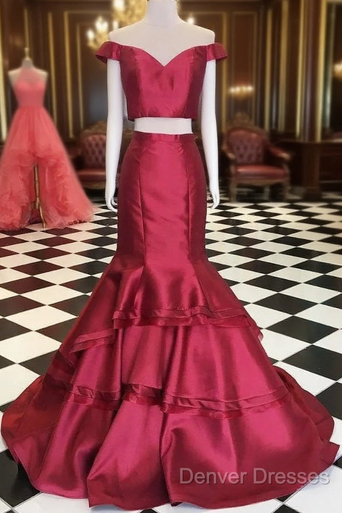 Off The Shoulder Burgundy Evening Dress Mermaid New Two Piece Prom Dress Main image