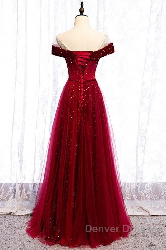 Off The Shoulder Burgundy Formal Long Prom Dress A Line Velvet Evening Dress Secondary image
