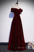 Off The Shoulder Burgundy Long Prom Dress, Burgundy Off Shoulder Long Formal Evening Dress
