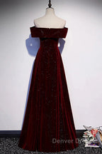 Off The Shoulder Burgundy Long Prom Dress, Burgundy Off Shoulder Long Formal Evening Dress