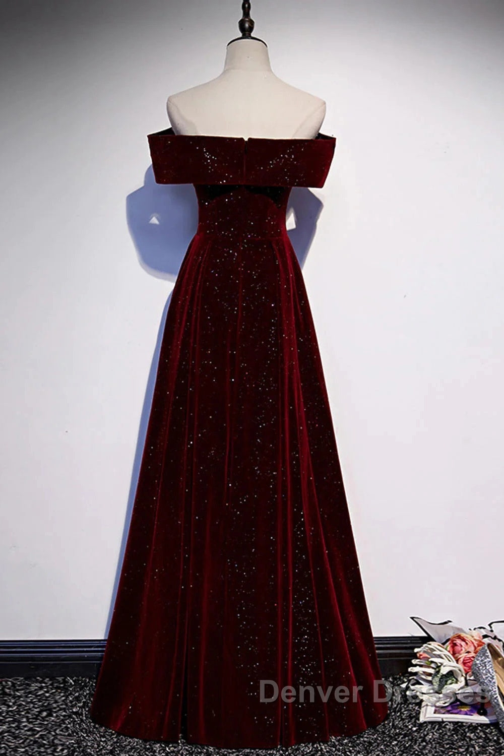 Off The Shoulder Burgundy Long Prom Dress, Burgundy Off Shoulder Long Formal Evening Dress