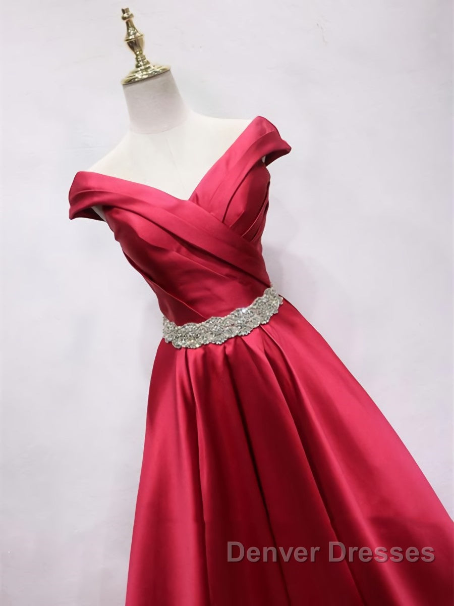 Off the Shoulder Burgundy Long Prom Dress, Off Shoulder Wine Red Formal Evening Dress Secondary image