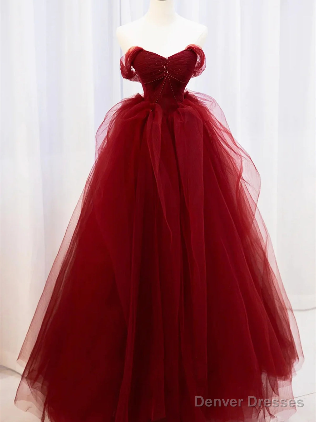 Off the Shoulder Burgundy Long Prom Dresses, Wine Red Long Formal Evening Dresses Main image