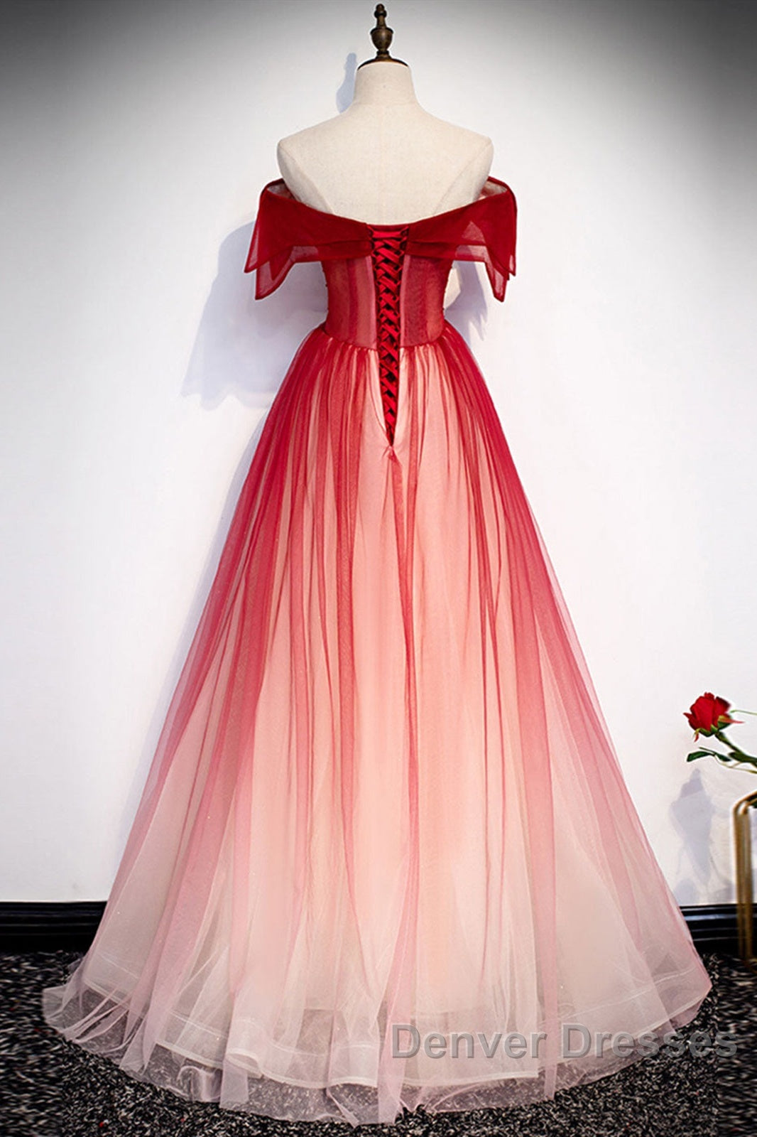 Off The Shoulder Burgundy Prom Dress, Wine Red Off Shoulder Formal Graduation Dress Secondary image
