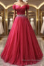 Off the Shoulder Burgundy Prom Dress with Beaded Belt, Wine Red Long Formal Evening Dress
